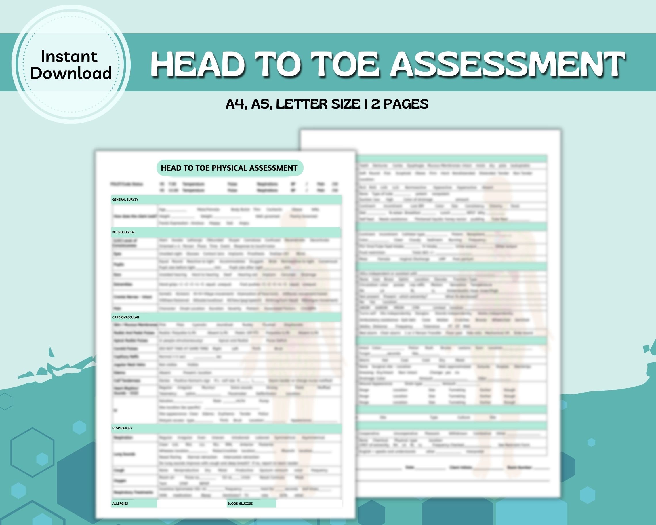 Head to Toe Assessment Template - Etsy