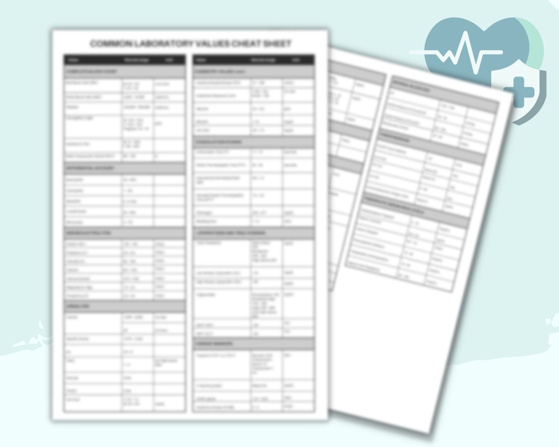 Lab Values Cheat Sheet Lab Values Nursing Lab Values Etsy Canada