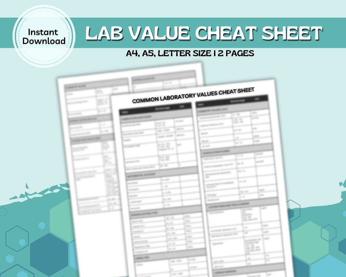 Lab Values Cheat Sheet Lab Values Nursing Lab Values Etsy Canada