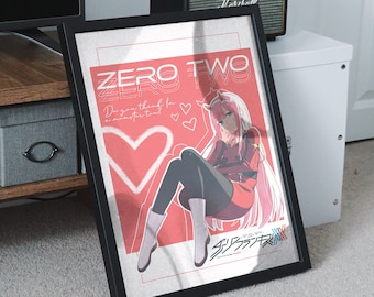 Darling In The Franxx Zero Two (02) Cartel de estilo vintage / Impresión de pared, Descarga digital, Arte imprimible, Decoración del hogar del dormitorio, Idea de regalo