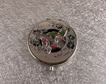 Portable Handmade Double Side Crystal Make-up Mirror/Small Pocket Mirror Elegant Compact with Crystal butterfly, for Gifts
