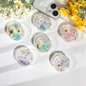 Space Phone Grip, Moon&Stars Transparent Folding Phone Holder,Cute Phone Accessories,Phone Charms, Phone Kindle Support