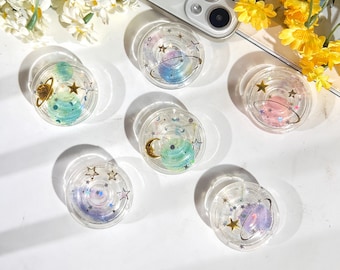 Space Phone Grip, Moon&Stars Transparent Folding Phone Holder,Cute Phone Accessories,Phone Charms, Phone Kindle Support