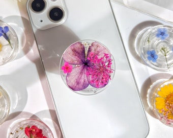 Telefoongreep natuurlijke bloemen, transparante opvouwbare telefoonhouder, geperste gedroogde bloemen schattige telefoonaccessoires, telefoonbedels, bloementelefoonondersteuning