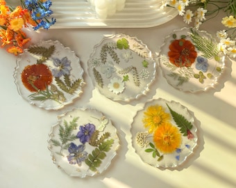 Timeinhand|Natural Flowers Coasters,Colorful Pressed Real Flowers Outdoor Coasters,Custom Wedding Birthday Christmas Gifts Table Decor