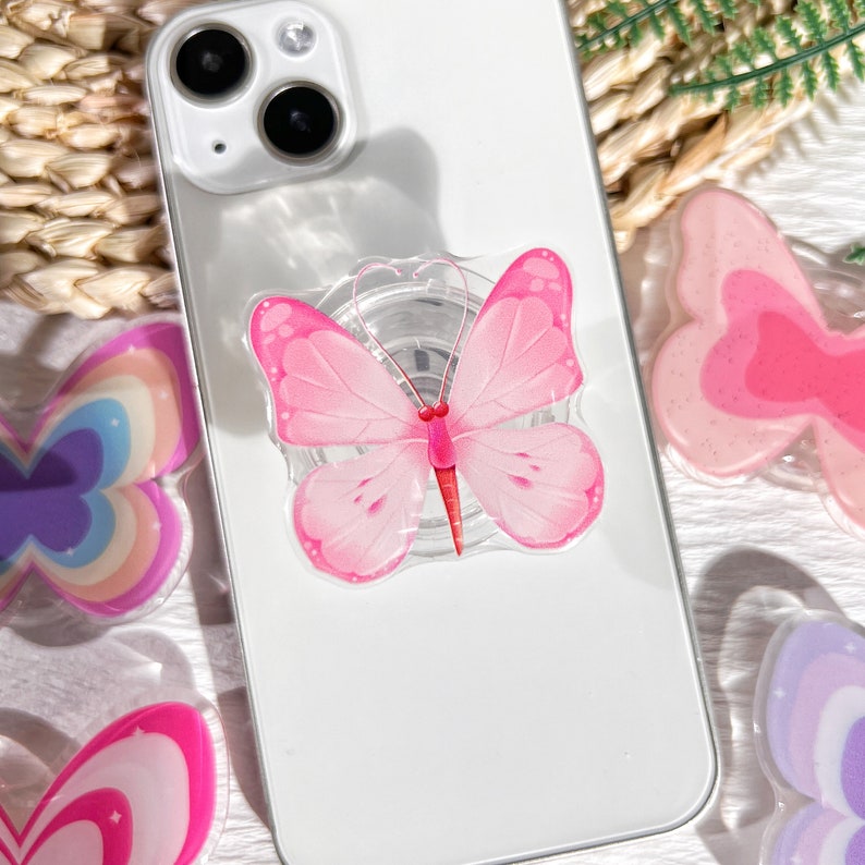 Nature Butterfly Phone Grip, Plant Transparent Folding Phone Holder,Cute Phone Accessories,Phone Charms, Support for Phone Kindle image 4