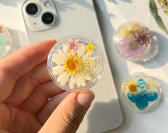 Natural Flowers Phone Grip,Transparent Folding Phone Holder,Pressed Dried Flowers Cute Phone Accessories,Phone Charms,Floral Phone Support