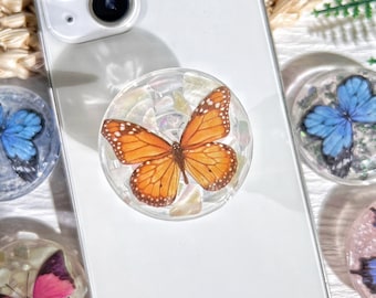 Handmade Shell Butterfly Phone Grip, Plant Transparent Folding Phone Holder,Cute Phone Accessories,Phone Charms, Support for Phone Kindle