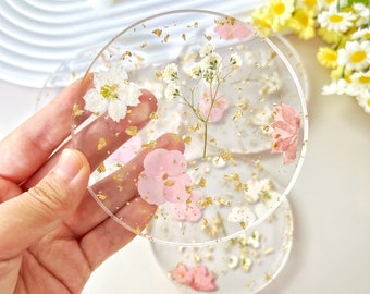 Timeinhand|Natural Flowers Coasters with Foil,Pressed Real Flowers Outdoor Coasters,Custom Wedding Birthday Christmas Gifts Table Decor