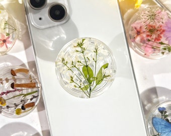 Natural Flowers Phone Grip,Transparent Folding Phone Holder,Pressed Dried Flowers Cute Phone Accessories,Phone Charms,Floral Phone Support