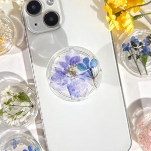 Natural Flowers Phone Grip,Transparent Folding Phone Holder,Pressed Dried Flowers Cute Phone Accessories,Phone Charms,Floral Phone Support