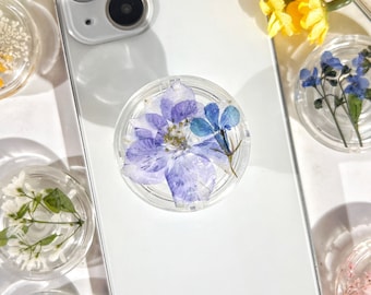 Natural Flowers Phone Grip,Transparent Folding Phone Holder,Pressed Dried Flowers Cute Phone Accessories,Phone Charms,Floral Phone Support