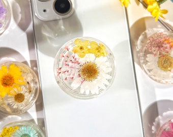 Natural Flowers Phone Grip,Transparent Folding Phone Holder,Pressed Dried Flowers Cute Phone Accessories,Phone Charms,Floral Phone Support