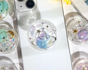 Space Phone Grip, Moon&Stars Transparent Folding Phone Holder,Cute Phone Accessories,Phone Charms, Phone Kindle Support