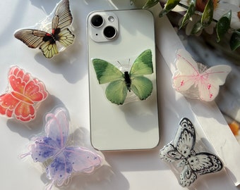 Butterfly Phone Grip, Plant Transparent Folding Phone Holder,Cute Phone Accessories,Phone Charms, Phone Kindle Support