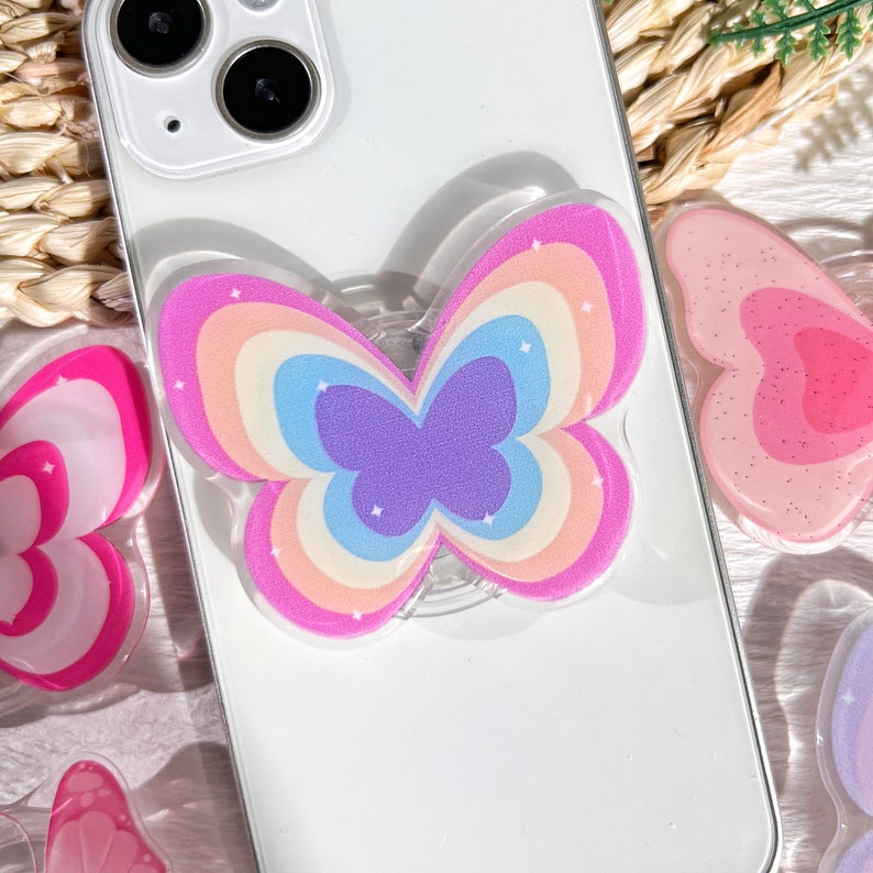 Nature Butterfly Phone Grip, Plant Transparent Folding Phone Holder,Cute Phone Accessories,Phone Charms, Support for Phone Kindle image 7