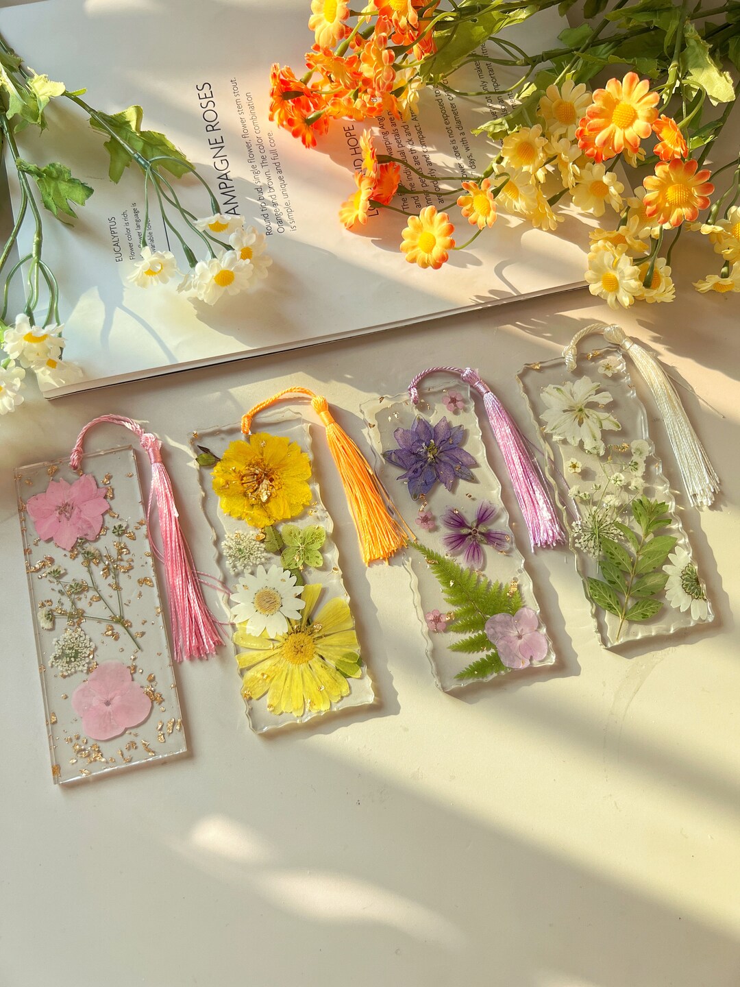 Timeinhandwildflowers Bookmarks,resin Pressed Flower Bookmark With