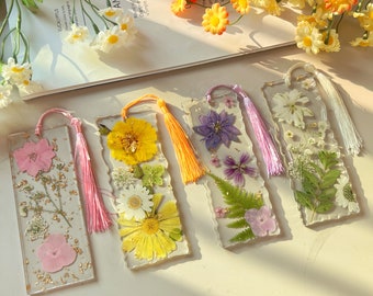Timeinhand|Wildflowers Bookmarks,Resin Pressed Flower Bookmark with Tassel, Handmade Novelty Lace Edge,Custom Graduation Book Lover Gift