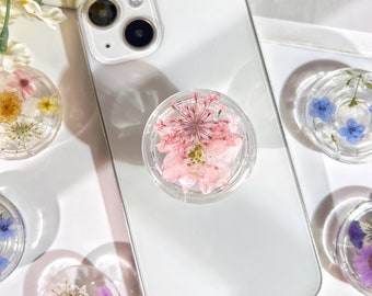 Natural Flowers Phone Grip,Transparent Folding Phone Holder,Pressed Dried Flowers Cute Phone Accessories,Phone Charms,Floral Phone Support