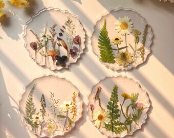 Natural Flowers Coasters,Colorful Pressed Real Flowers Outdoor Coasters,Custom Wedding Birthday Christmas Gifts Table Decor,Wildflowers Art
