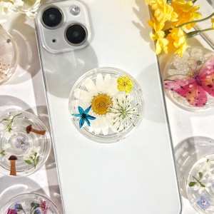 Natural Flowers Phone Grip,Transparent Folding Phone Holder,Pressed Dried Flowers Cute Phone Accessories,Phone Charms,Floral Phone Support