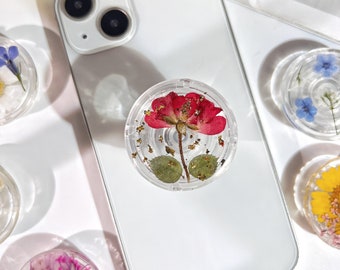 Telefoongreep natuurlijke bloemen, transparante opvouwbare telefoonhouder, geperste gedroogde bloemen schattige telefoonaccessoires, telefoonbedels, bloementelefoonondersteuning