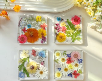 Timeinhand|Natural Flowers Coasters,Colorful Pressed Real Flowers Outdoor Coasters,Custom Wedding Birthday Christmas Gifts Table Decor