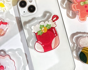 Santa Claus Phone Grip,Christmas Tree Cartoon Transparent Folding Phone Holder,Cute Phone Accessories,Phone Charms, Phone Support for Kindle