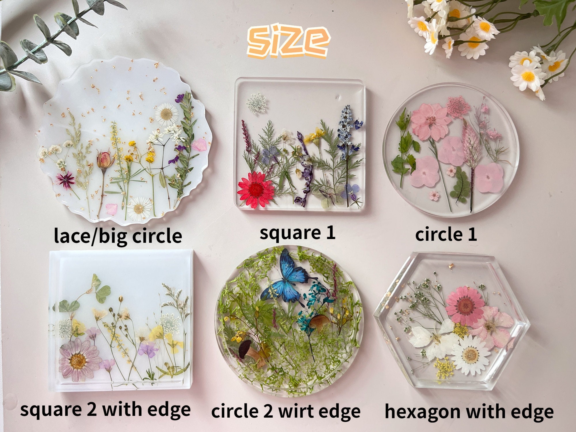 Natural Flowers Coasters,Colorful Pressed Real Flowers Outdoor Coasters,Custom Wedding Birthday Christmas Gifts Table Decor,Wildflowers Art