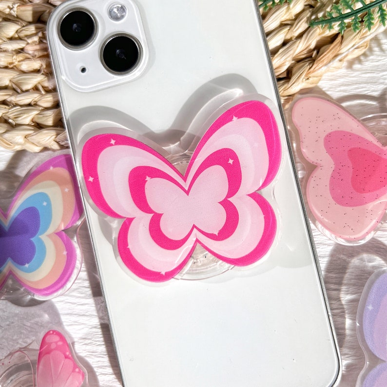Nature Butterfly Phone Grip, Plant Transparent Folding Phone Holder,Cute Phone Accessories,Phone Charms, Support for Phone Kindle image 6