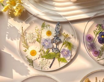 Natural Flowers Coasters,Colorful Pressed Real Flowers Outdoor Coasters,Custom Wedding Birthday Christmas Gifts Table Decor,Wildflowers Art