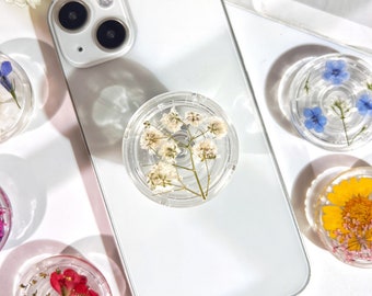 Baby&#39;s Breath Phone Grip,Transparent Folding Phone Holder,Pressed Dried Flowers Cute Phone Accessories,Phone Charms,Floral Phone Support
