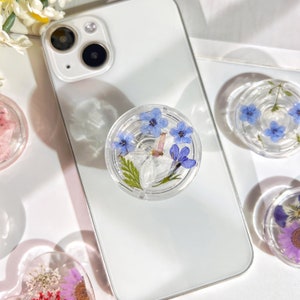 Natural Flowers Phone Grip,Transparent Folding Phone Holder,Pressed Dried Flowers Cute Phone Accessories,Phone Charms,Floral Phone Support