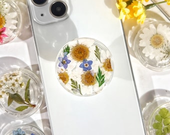 Natural Flowers Phone Grip,Transparent Folding Phone Holder,Pressed Dried Flowers Cute Phone Accessories,Phone Charms,Floral Phone Support