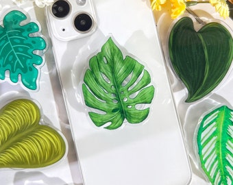 Natural Leaves Phone Grip, Plant Transparent Folding Phone Holder,Cute Phone Accessories,Phone Charms, Phone Kindle Support