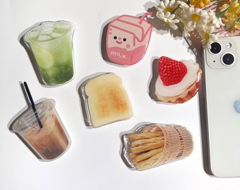 Cute Food Juice Bread Cake Phone Grip, Food Transparent Folding Phone Holder, Cute Phone Accessories,Phone Charms, Phone Support for Kindle