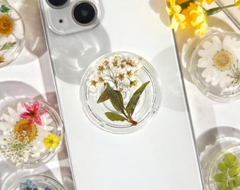 Natural Flowers Phone Grip,Transparent Folding Phone Holder,Pressed Dried Flowers Cute Phone Accessories,Phone Charms,Floral Phone Support