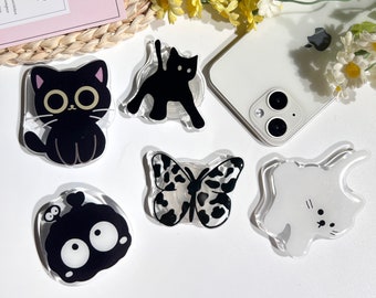 White&Black Cat Phone Grip,Butterfly,small coal Folding Phone Holder,Cute Phone Accessories,Phone Charms, Phone Kindle Support