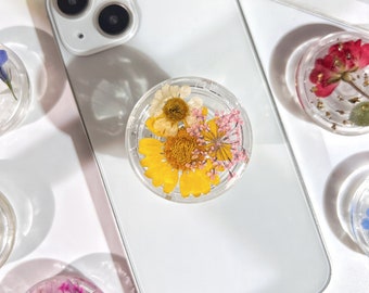 Natural Flowers Phone Grip,Transparent Folding Phone Holder,Pressed Dried Flowers Cute Phone Accessories,Phone Charms,Floral Phone Support