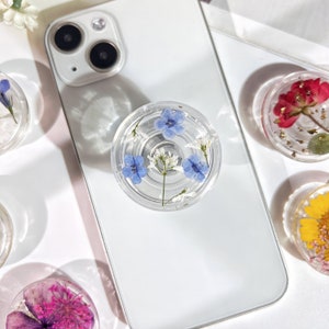 Natural Flowers Phone Grip,Transparent Folding Phone Holder,Pressed Dried Flowers Cute Phone Accessories,Phone Charms,Floral Phone Support