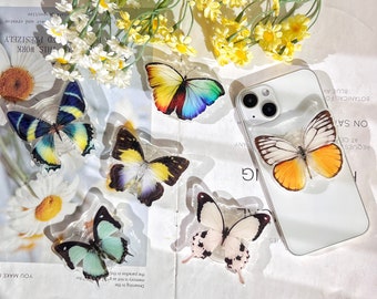 Nature Butterfly Phone Grip, Plant Transparent Folding Phone Holder,Cute Phone Accessories,Phone Charms, Support for Phone Kindle