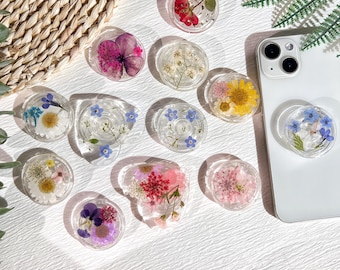 Natural Flowers Phone Grip,Transparent Folding Phone Holder,Pressed Dried Flowers Cute Phone Accessories,Phone Charms,Floral Phone Support