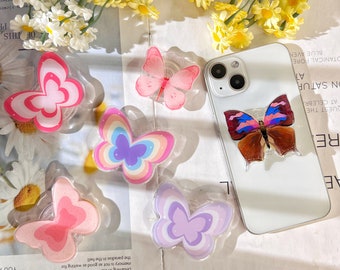 Nature Butterfly Phone Grip, Plant Transparent Folding Phone Holder,Cute Phone Accessories,Phone Charms, Support for Phone Kindle