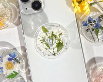 Natural Flowers Phone Grip,Transparent Folding Phone Holder,Pressed Dried Flowers Cute Phone Accessories,Phone Charms,Floral Phone Support
