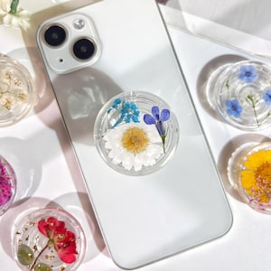 Natural Flowers Phone Grip,Transparent Folding Phone Holder,Pressed Dried Flowers Cute Phone Accessories,Phone Charms,Floral Phone Support