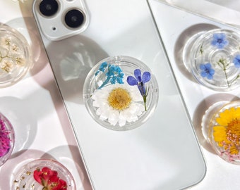 Natural Flowers Phone Grip,Transparent Folding Phone Holder,Pressed Dried Flowers Cute Phone Accessories,Phone Charms,Floral Phone Support