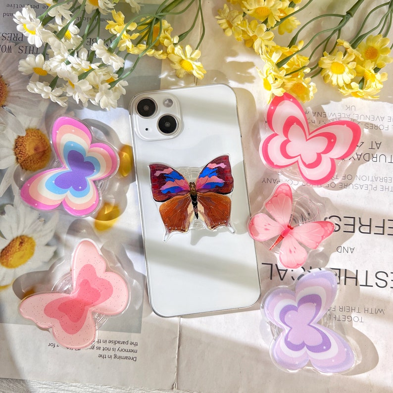 Nature Butterfly Phone Grip, Plant Transparent Folding Phone Holder,Cute Phone Accessories,Phone Charms, Support for Phone Kindle image 2