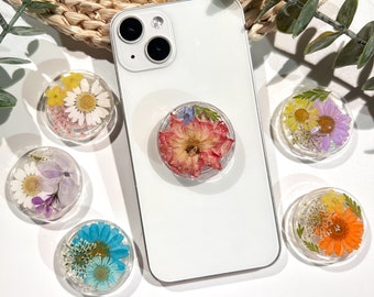 Natural Flowers Phone Grip,Transparent Folding Phone Holder,Pressed Dried Flowers Cute Phone Accessories,Phone Charms,Floral Phone Support