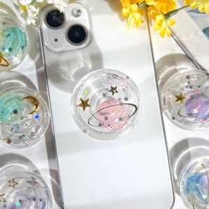 Space Phone Grip, Moon&Stars Transparent Folding Phone Holder,Cute Phone Accessories,Phone Charms, Phone Kindle Support