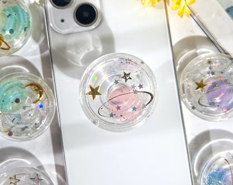 Space Phone Grip, Moon&Stars Transparent Folding Phone Holder,Cute Phone Accessories,Phone Charms, Phone Kindle Support